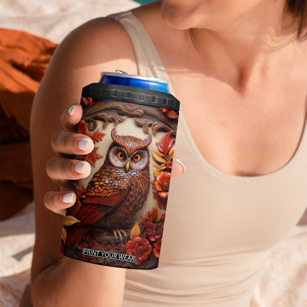 Personalized Owl 4 in 1 Can Cooler Tumbler with Leather Carving Artistic Design TS04 Print Your Wear