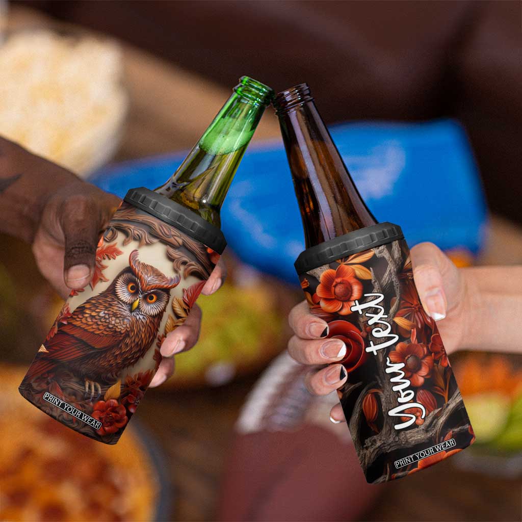 Personalized Owl 4 in 1 Can Cooler Tumbler with Leather Carving Artistic Design TS04 Print Your Wear