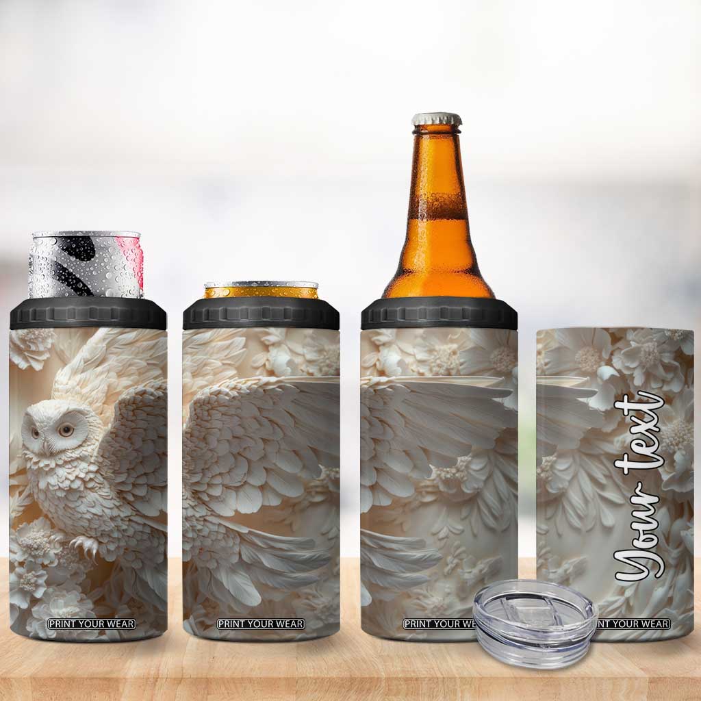 Personalized Owl 4 in 1 Can Cooler Tumbler with Plaster Carving Style Illustration TS04 Print Your Wear