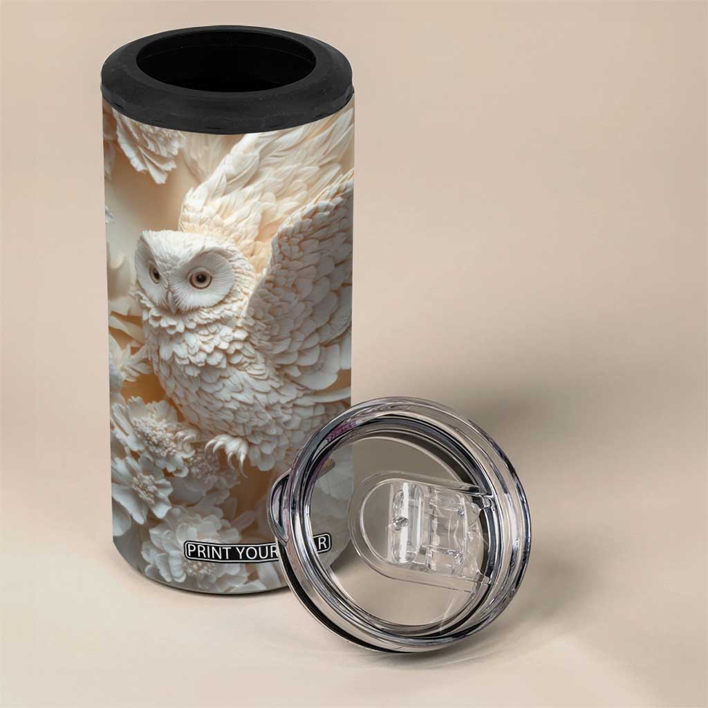 Personalized Owl 4 in 1 Can Cooler Tumbler with Plaster Carving Style Illustration TS04 Print Your Wear
