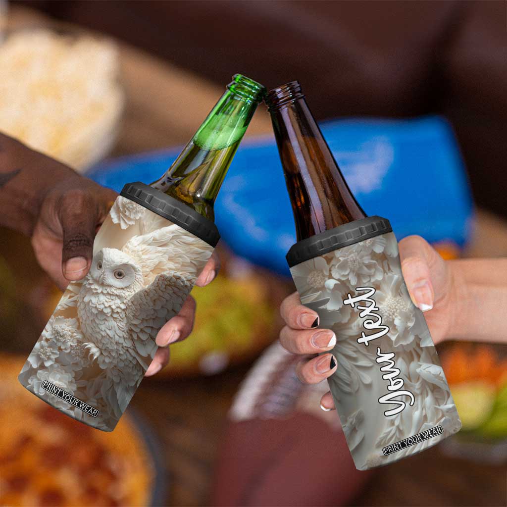 Personalized Owl 4 in 1 Can Cooler Tumbler with Plaster Carving Style Illustration TS04 Print Your Wear