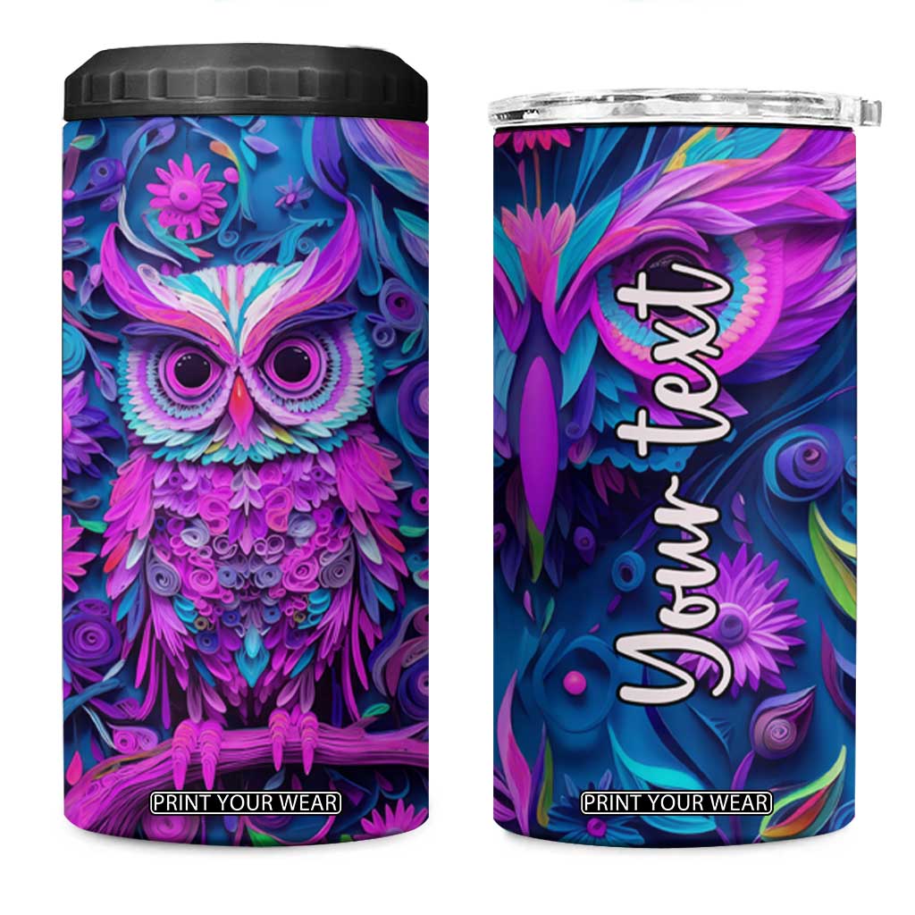 Personalized Owl 4 in 1 Can Cooler Tumbler with Purple Pink Flowers Paper Quilling Style TS04 One Size: 16 oz Multicolor Print Your Wear