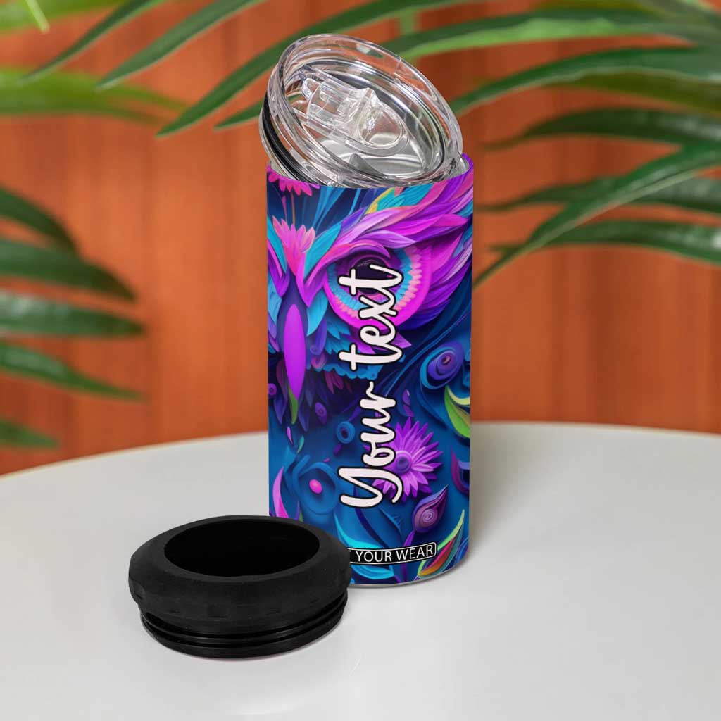 Personalized Owl 4 in 1 Can Cooler Tumbler with Purple Pink Flowers Paper Quilling Style TS04 Print Your Wear