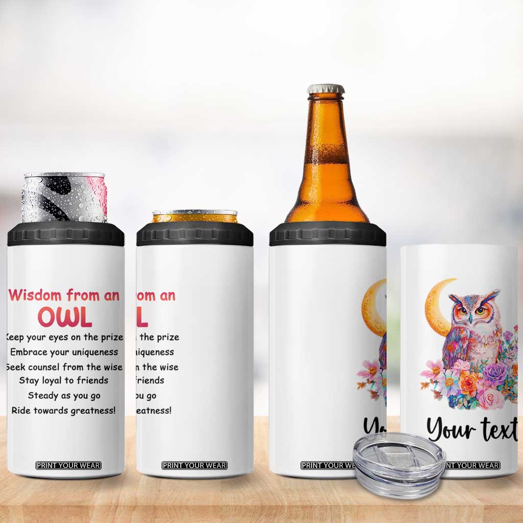 Personalized Owl 4 in 1 Can Cooler Tumbler with Wisdom From An Owl Quote TS04 Print Your Wear