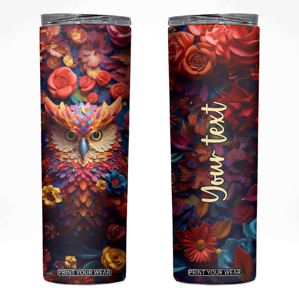 Personalized Owl Skinny Tumbler in Colorful Garden with Plaster Carving Design TS04 Multicolor Print Your Wear