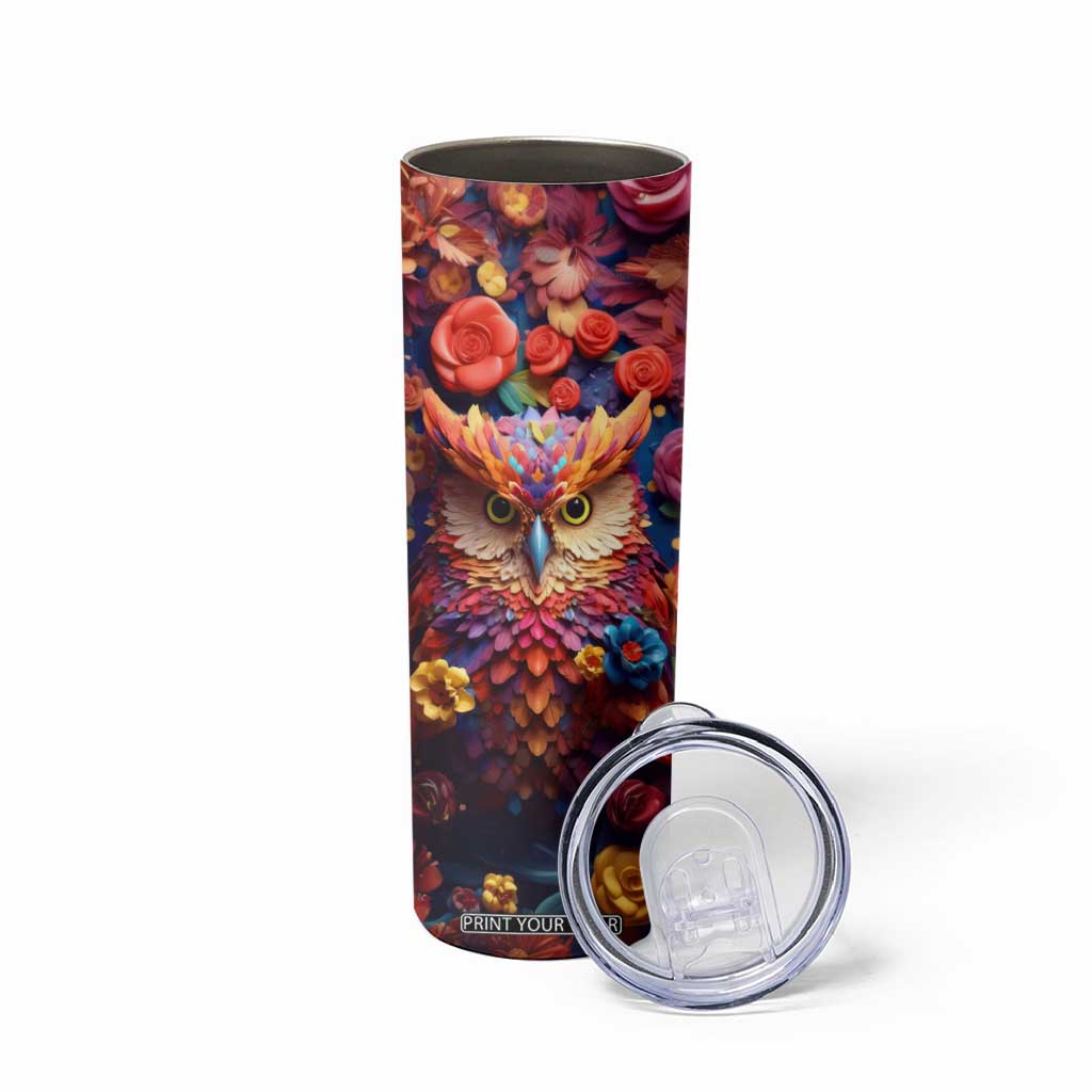 Personalized Owl Skinny Tumbler in Colorful Garden with Plaster Carving Design TS04 Print Your Wear