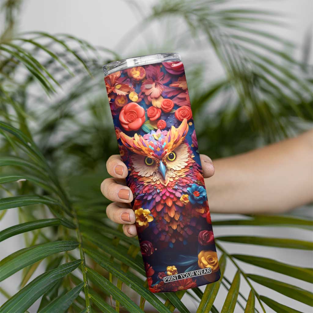 Personalized Owl Skinny Tumbler in Colorful Garden with Plaster Carving Design TS04 Print Your Wear