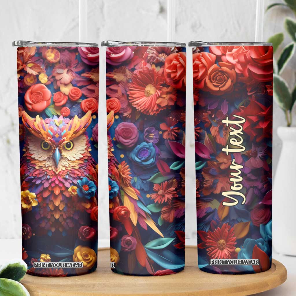 Personalized Owl Skinny Tumbler in Colorful Garden with Plaster Carving Design TS04 Print Your Wear