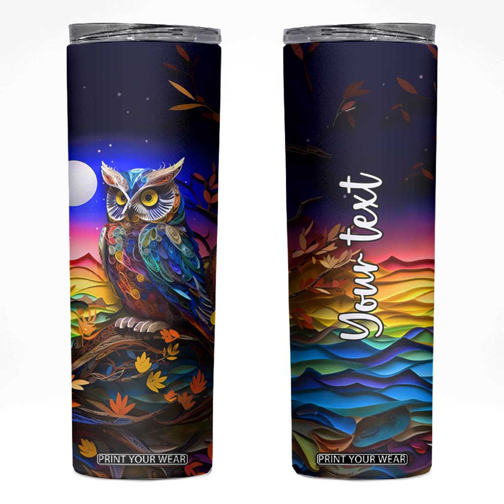 Personalized Owl Skinny Tumbler in Night Forest with Paper Quilling Design TS04 Multicolor Print Your Wear