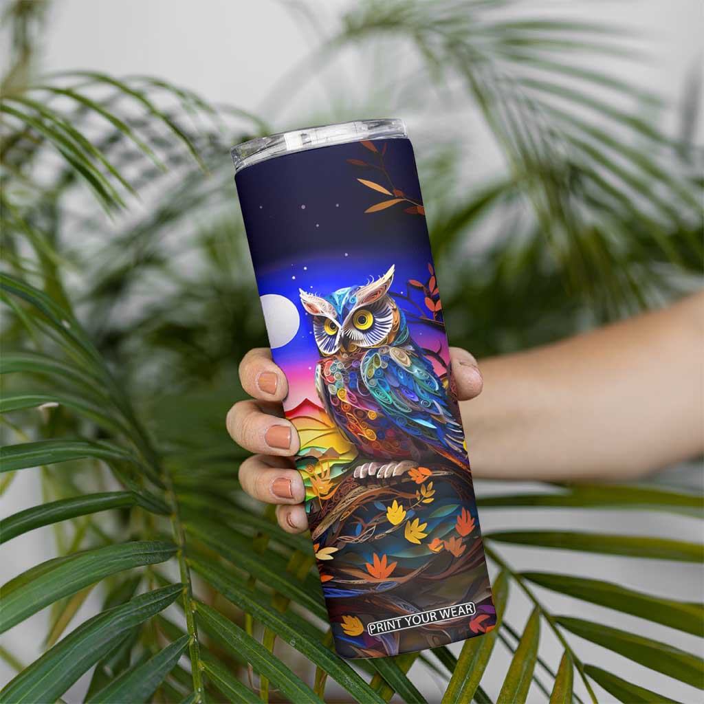 Personalized Owl Skinny Tumbler in Night Forest with Paper Quilling Design TS04 Print Your Wear