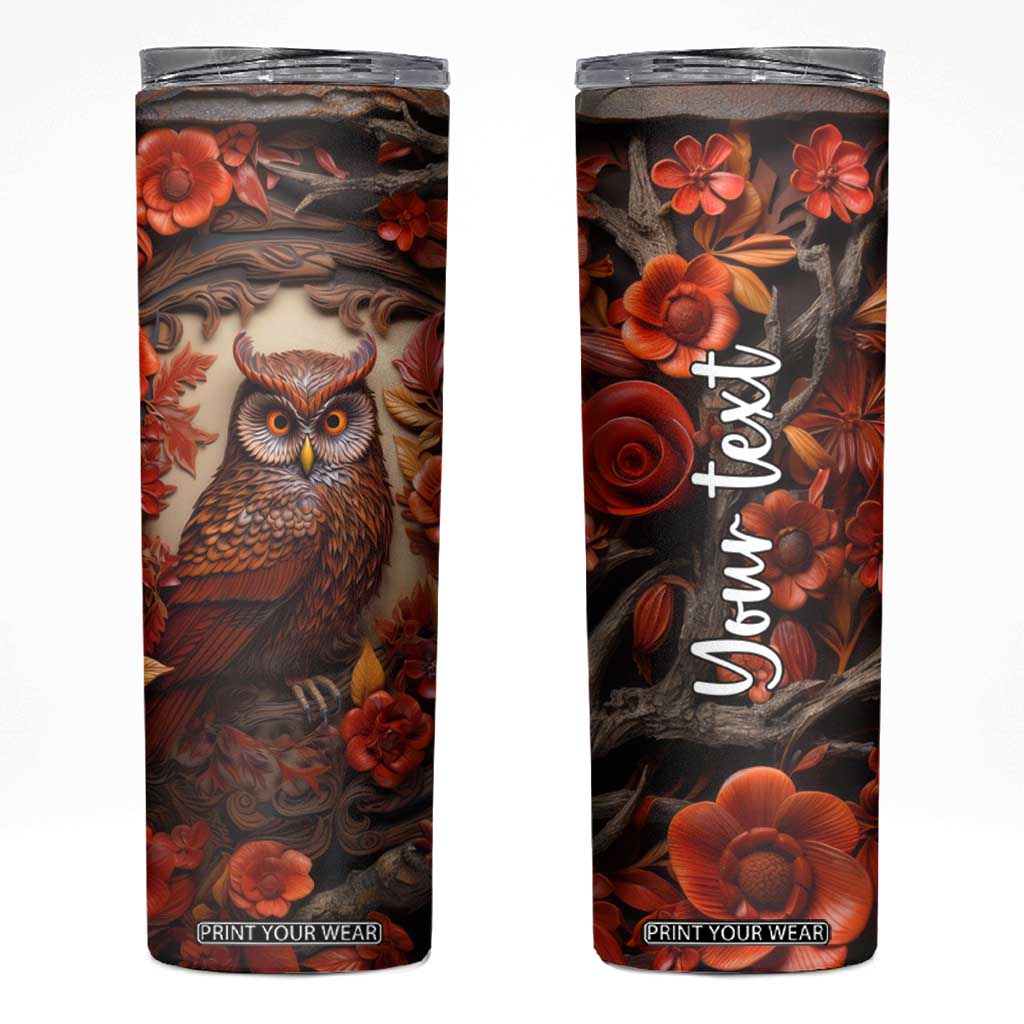 Personalized Owl Skinny Tumbler with Leather Carving Artistic Design TS04 Multicolor Print Your Wear