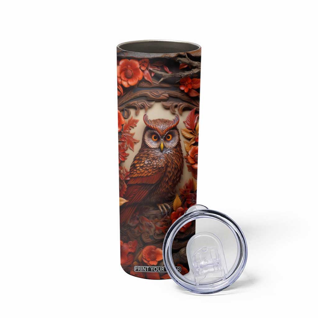 Personalized Owl Skinny Tumbler with Leather Carving Artistic Design TS04 Print Your Wear