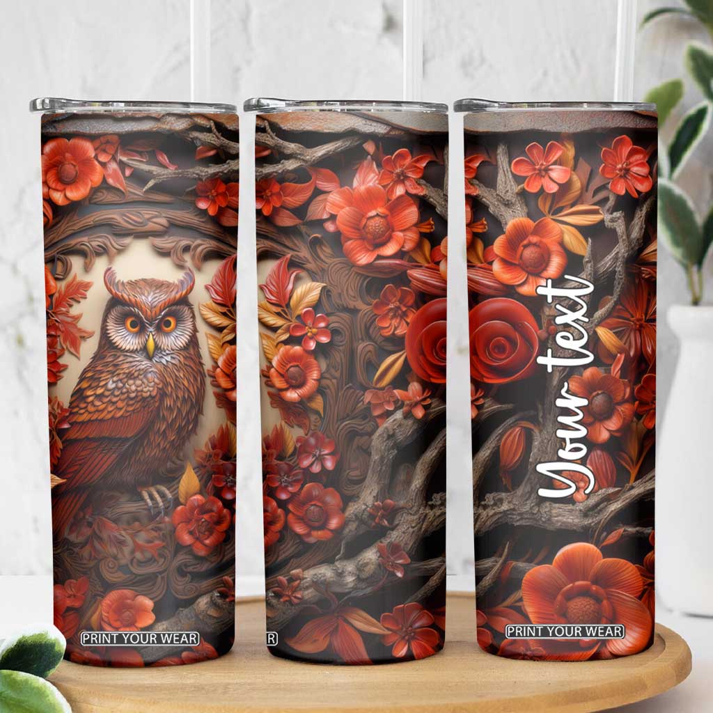 Personalized Owl Skinny Tumbler with Leather Carving Artistic Design TS04 Print Your Wear