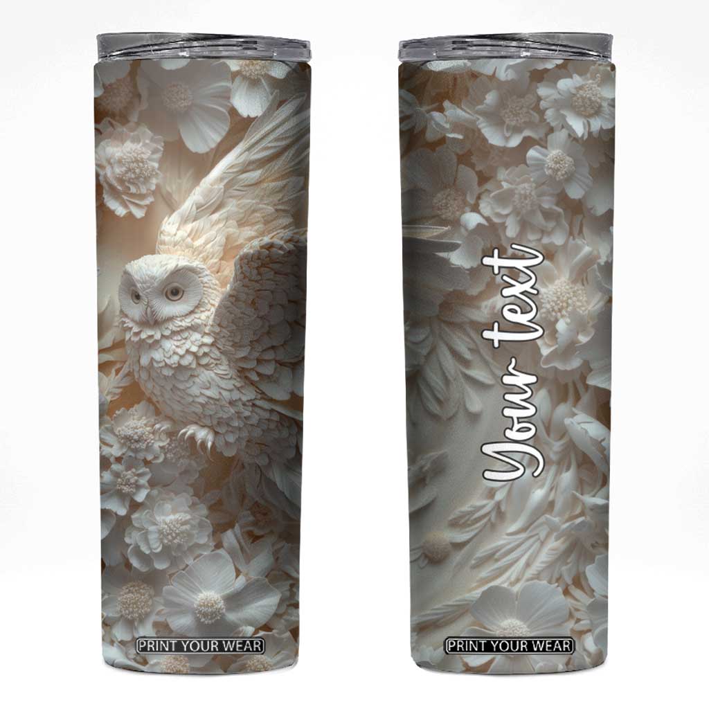 Personalized Owl Skinny Tumbler with Plaster Carving Style Illustration TS04 Multicolor Print Your Wear