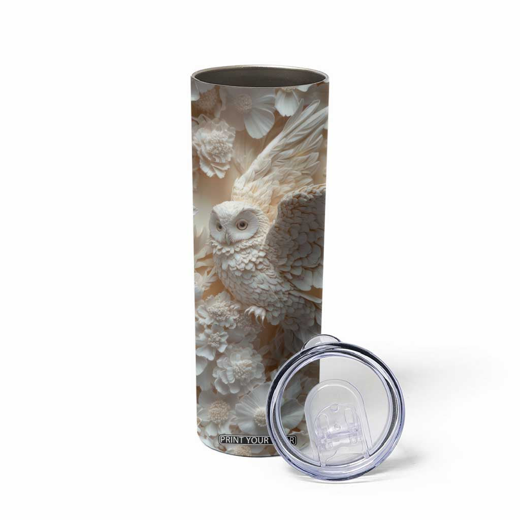 Personalized Owl Skinny Tumbler with Plaster Carving Style Illustration TS04 Print Your Wear