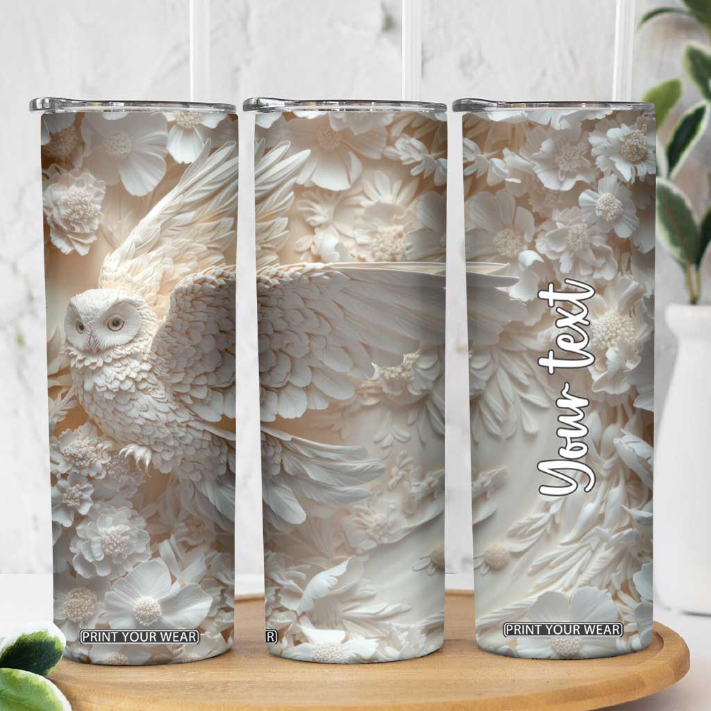 Personalized Owl Skinny Tumbler with Plaster Carving Style Illustration TS04 Print Your Wear