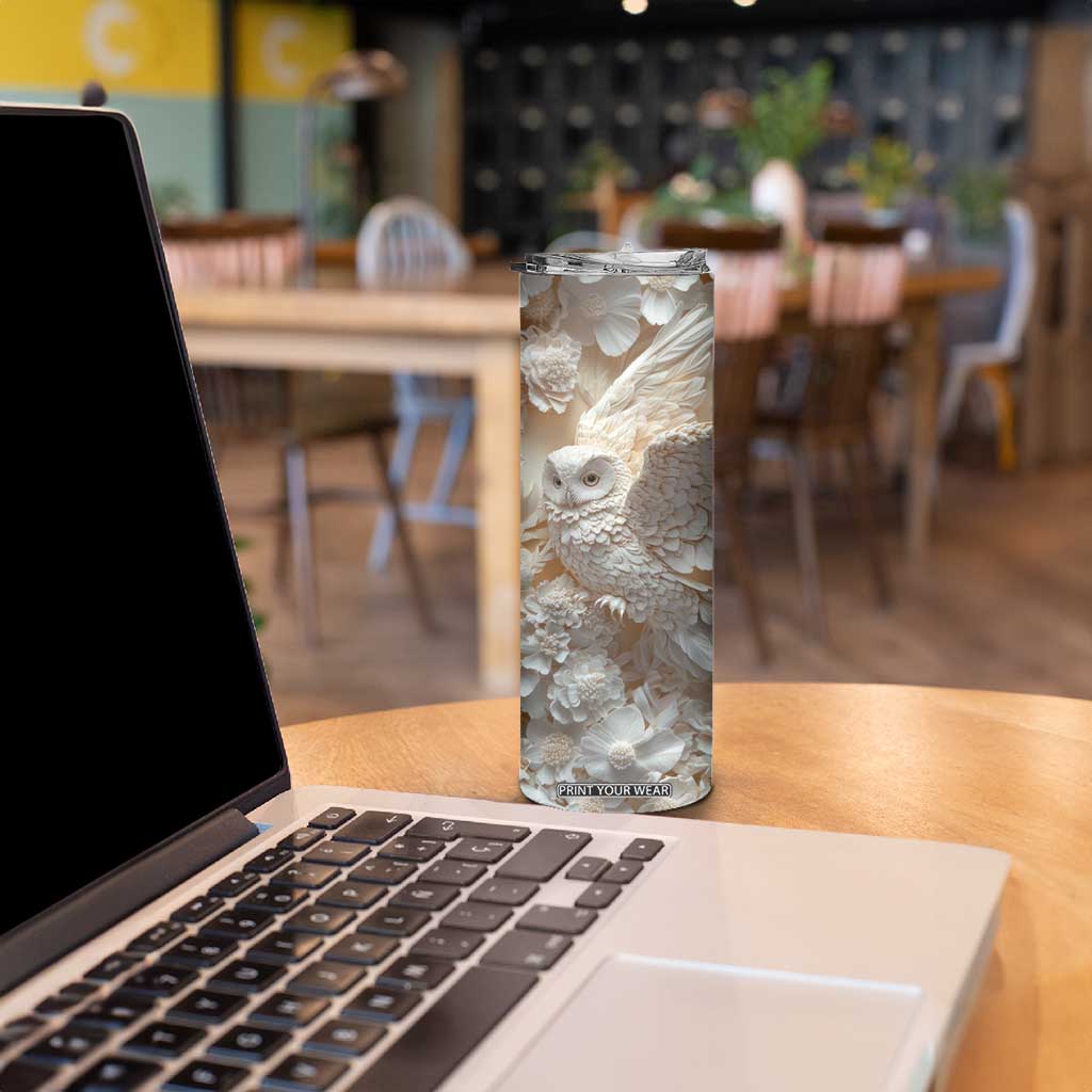 Personalized Owl Skinny Tumbler with Plaster Carving Style Illustration TS04 Print Your Wear