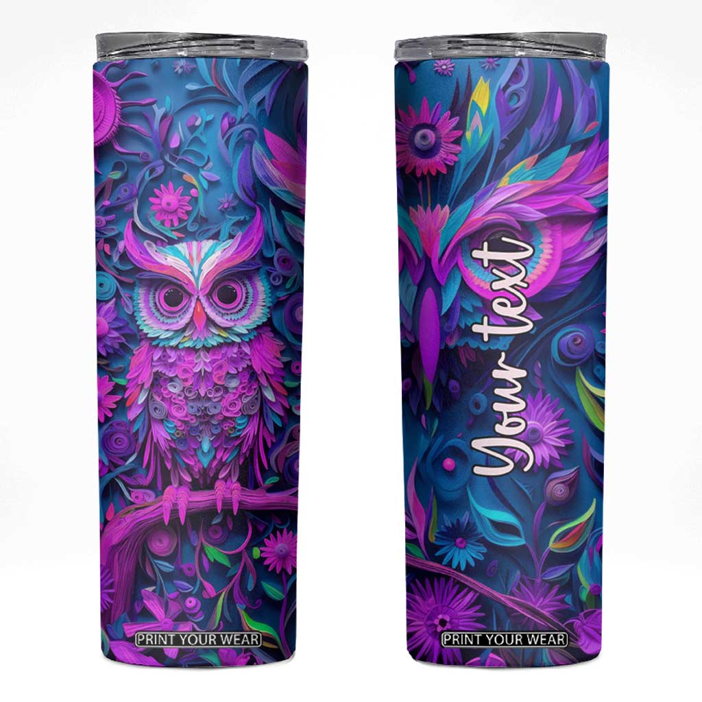 Personalized Owl Skinny Tumbler with Purple Pink Flowers Paper Quilling Style TS04 Multicolor Print Your Wear