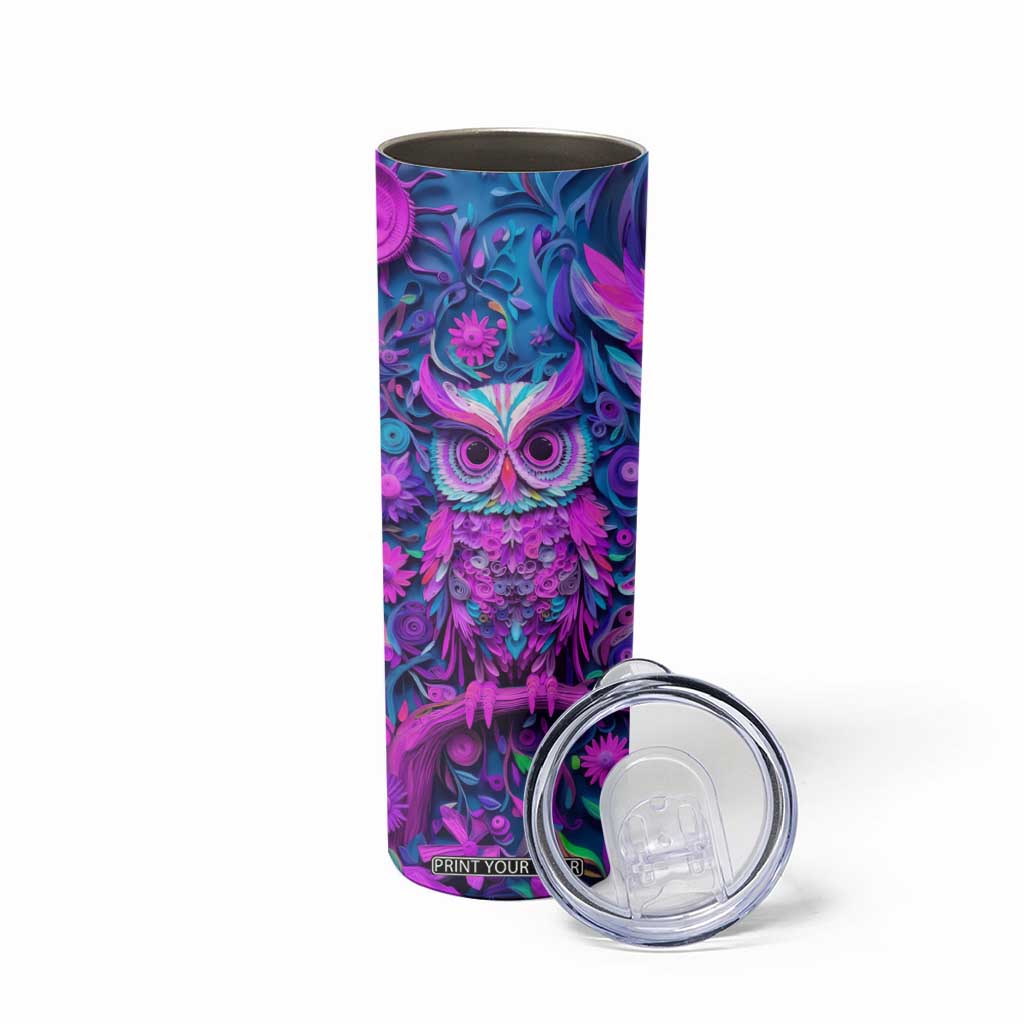 Personalized Owl Skinny Tumbler with Purple Pink Flowers Paper Quilling Style TS04 Print Your Wear
