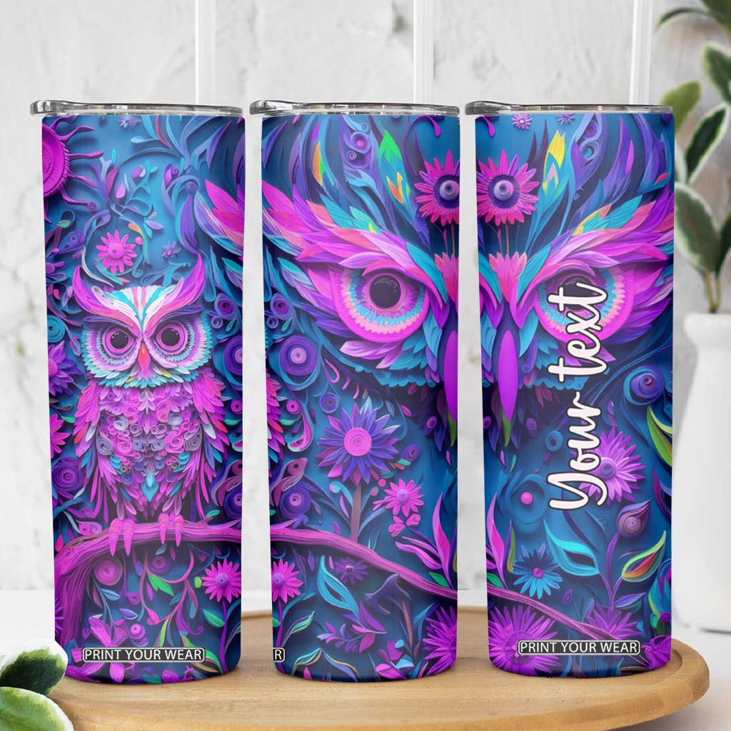Personalized Owl Skinny Tumbler with Purple Pink Flowers Paper Quilling Style TS04 Print Your Wear