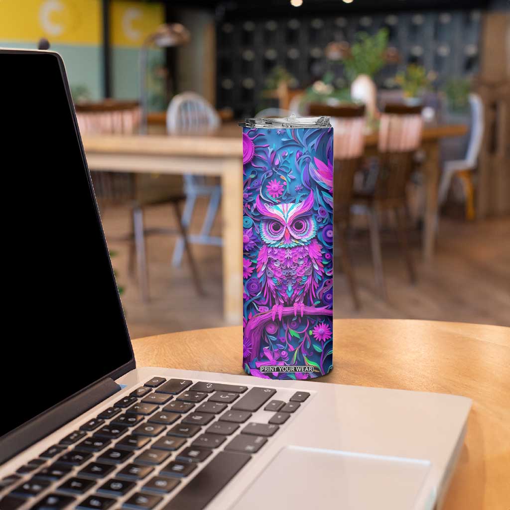 Personalized Owl Skinny Tumbler with Purple Pink Flowers Paper Quilling Style TS04 Print Your Wear