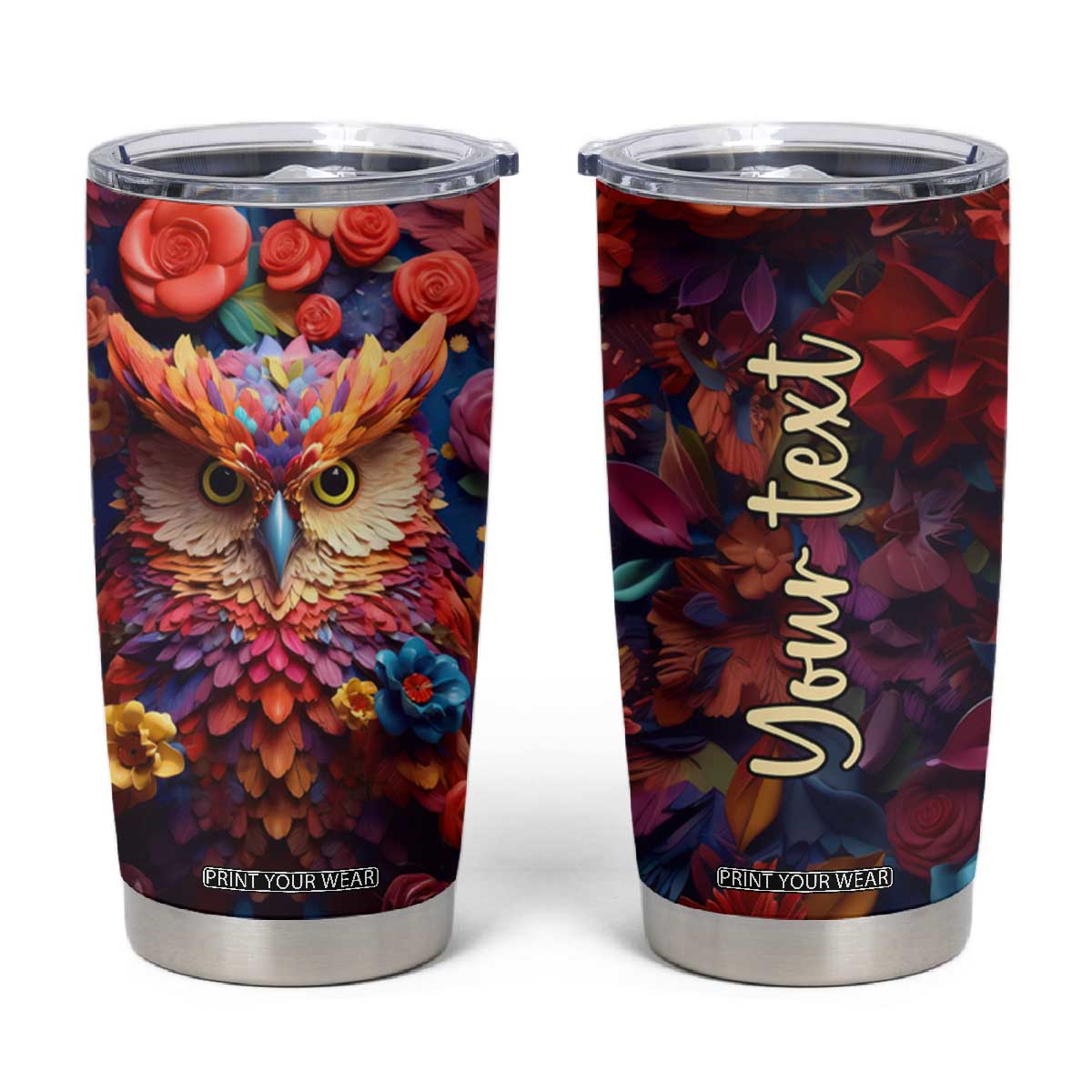 Personalized Owl Tumbler Cup in Colorful Garden with Plaster Carving Design TS04 Multicolor Print Your Wear