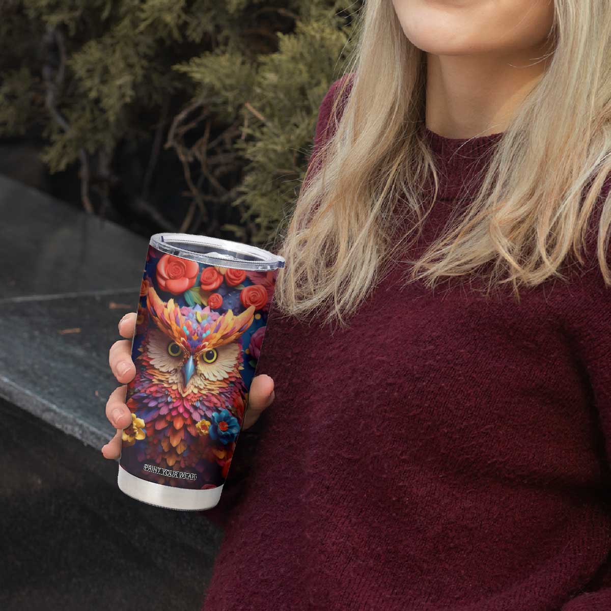 Personalized Owl Tumbler Cup in Colorful Garden with Plaster Carving Design TS04 Print Your Wear