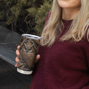 Personalized Owl Tumbler Cup in Night Forest with Leather Carving Style TS04 Print Your Wear