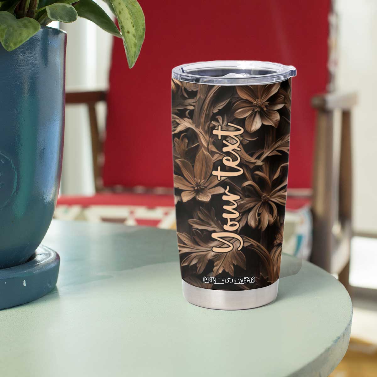 Personalized Owl Tumbler Cup in Night Forest with Leather Carving Style TS04 Print Your Wear