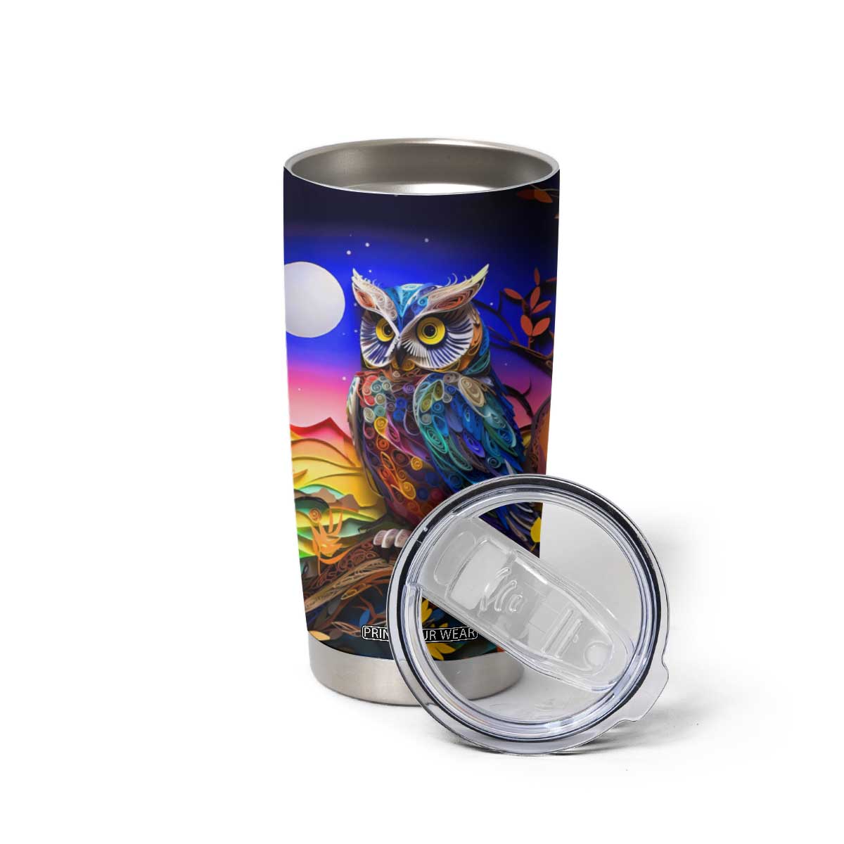 Personalized Owl Tumbler Cup in Night Forest with Paper Quilling Design TS04 Print Your Wear