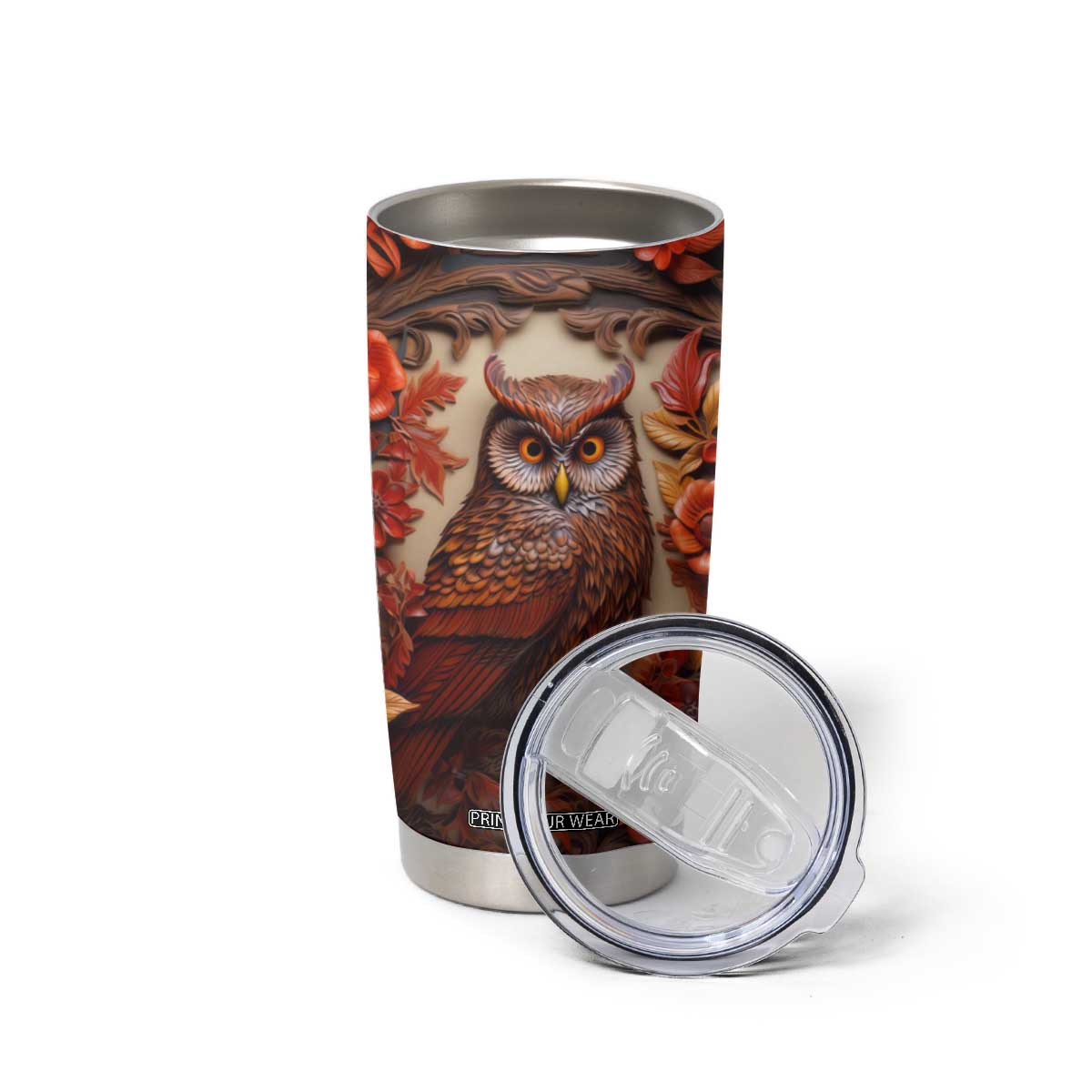 Personalized Owl Tumbler Cup with Leather Carving Artistic Design TS04 Print Your Wear