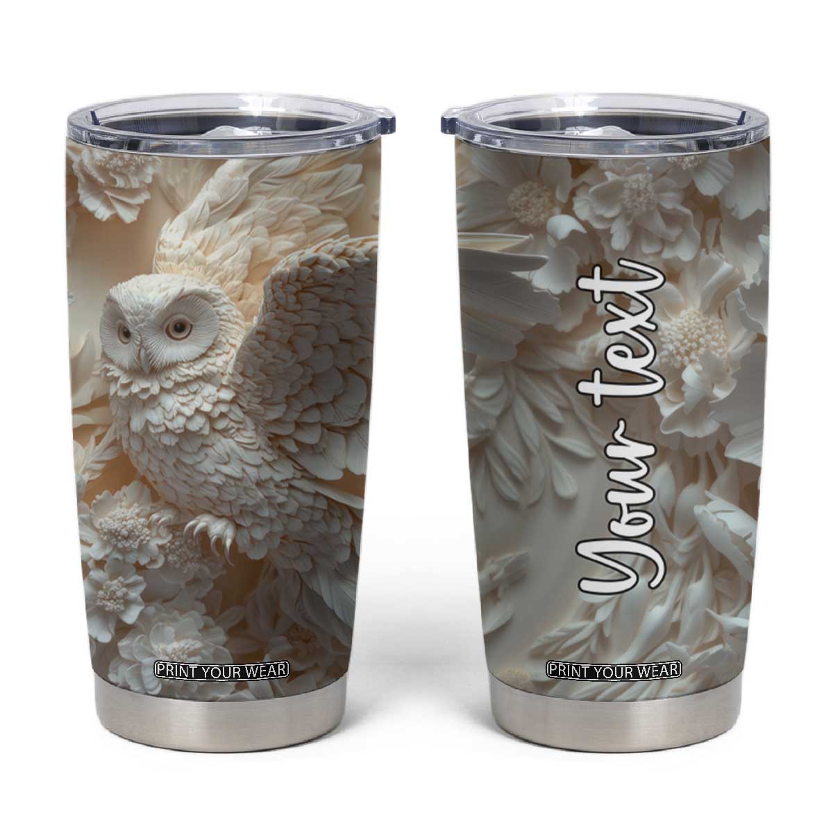 Personalized Owl Tumbler Cup with Plaster Carving Style Illustration TS04 Multicolor Print Your Wear