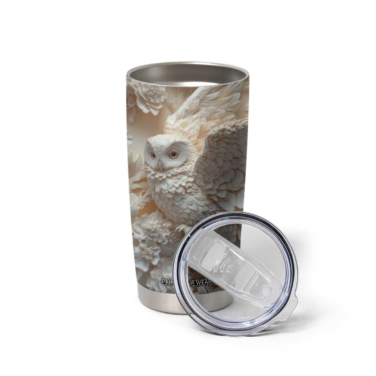 Personalized Owl Tumbler Cup with Plaster Carving Style Illustration TS04 Print Your Wear