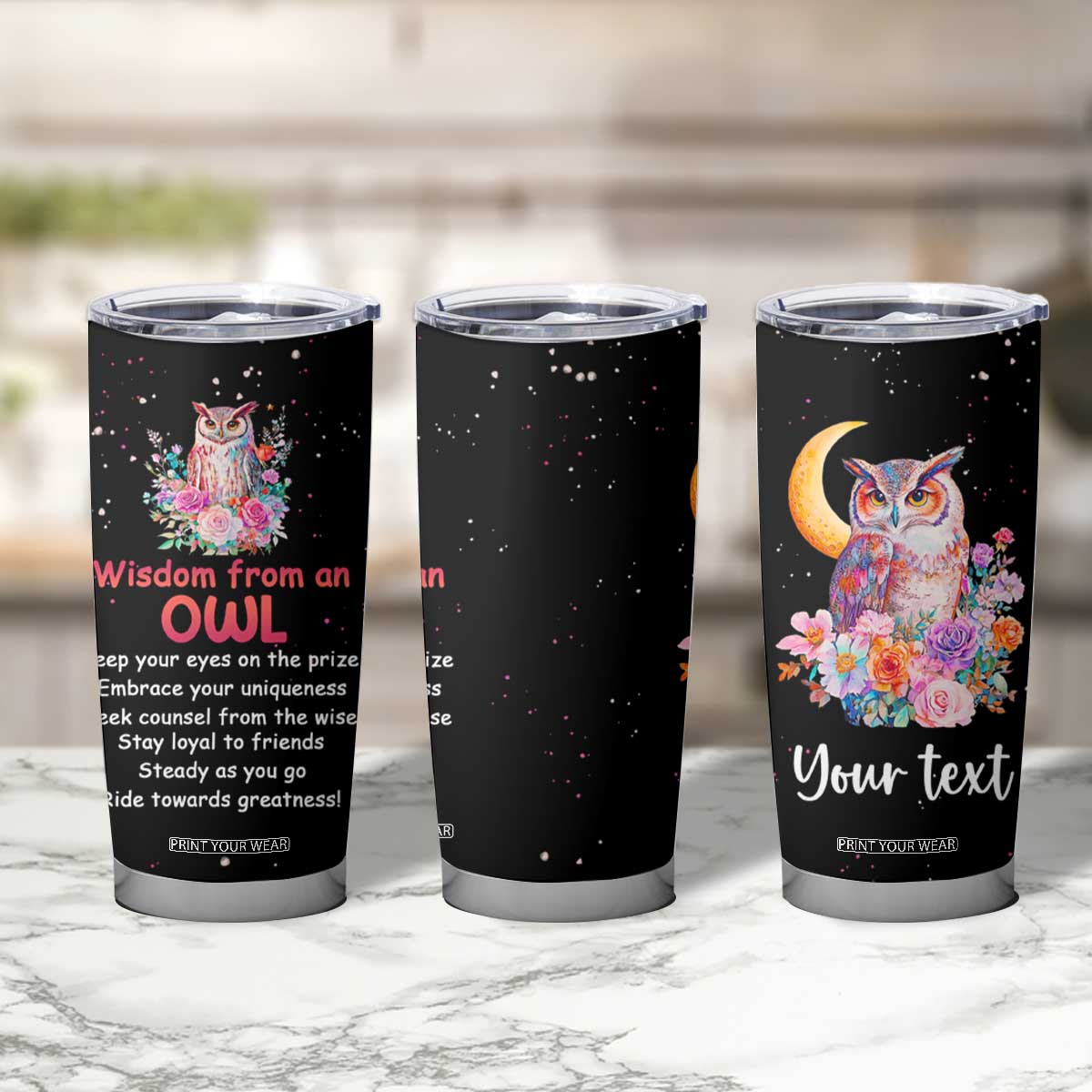 Personalized Owl Tumbler Cup with Wisdom From An Owl Message TS04 Print Your Wear