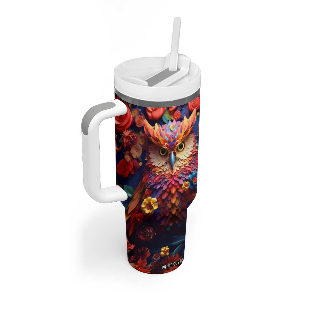 Personalized Owl Tumbler With Handle in Colorful Garden with Plaster Carving Design TS04 Print Your Wear