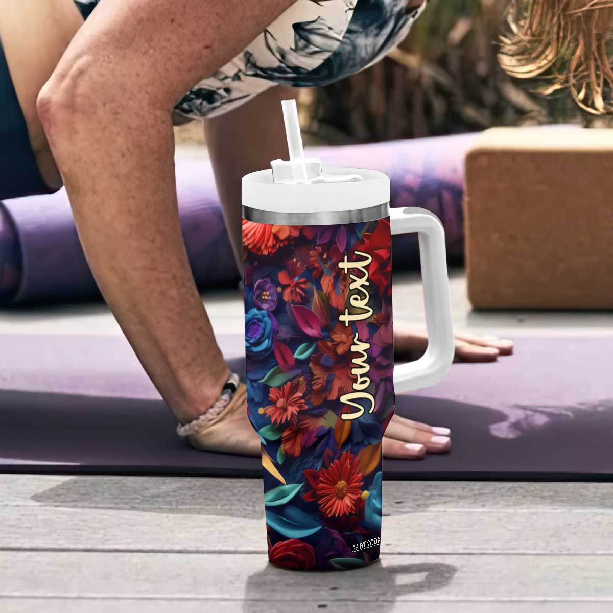 Personalized Owl Tumbler With Handle in Colorful Garden with Plaster Carving Design TS04 Print Your Wear
