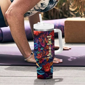 Personalized Owl Tumbler With Handle in Colorful Garden with Plaster Carving Design TS04 Print Your Wear