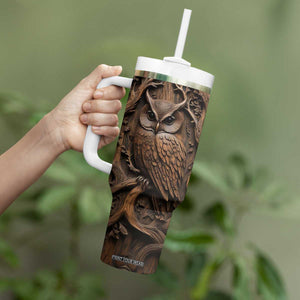 Personalized Owl Tumbler With Handle in Night Forest with Leather Carving Style TS04 Print Your Wear