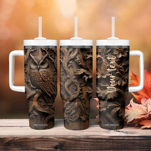 Personalized Owl Tumbler With Handle in Night Forest with Leather Carving Style TS04 Print Your Wear