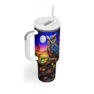 Personalized Owl Tumbler With Handle in Night Forest with Paper Quilling Design TS04 Print Your Wear