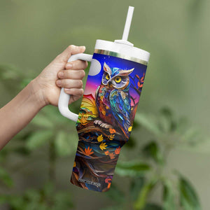 Personalized Owl Tumbler With Handle in Night Forest with Paper Quilling Design TS04 Print Your Wear