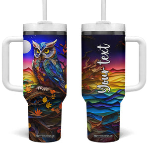 Personalized Owl Tumbler With Handle in Night Forest with Paper Quilling Design TS04 One Size: 40 oz Multicolor Print Your Wear