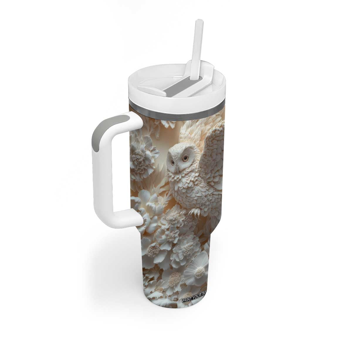 Personalized Owl Tumbler With Handle with Plaster Carving Style Illustration TS04 Print Your Wear