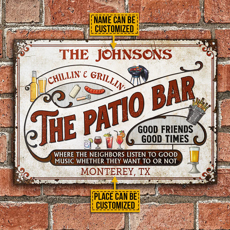 Personalized Metal Sign Patio Grilling Red Listen To The Good Music Chillin CTM One Size 24x18 inch (60.96x45.72 cm) Custom - Printyourwear