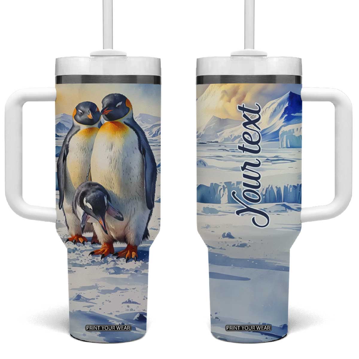 Personalized Penguin Lover Tumbler With Handle with Cute Winter Theme TS04 One Size: 40 oz Multicolor Print Your Wear