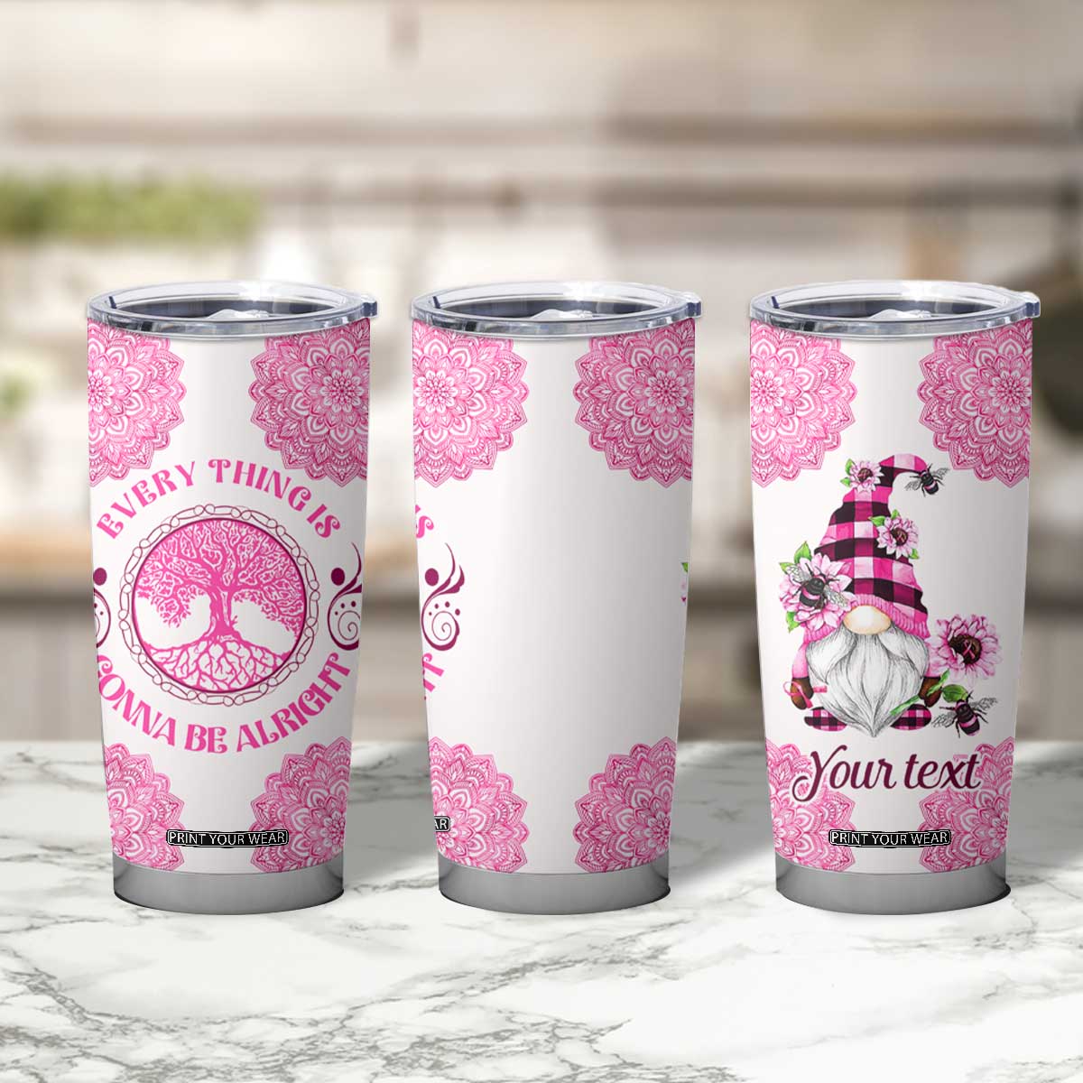 Personalized Pink Gnome Tumbler Cup with Whimsical Art Style TS04 Print Your Wear