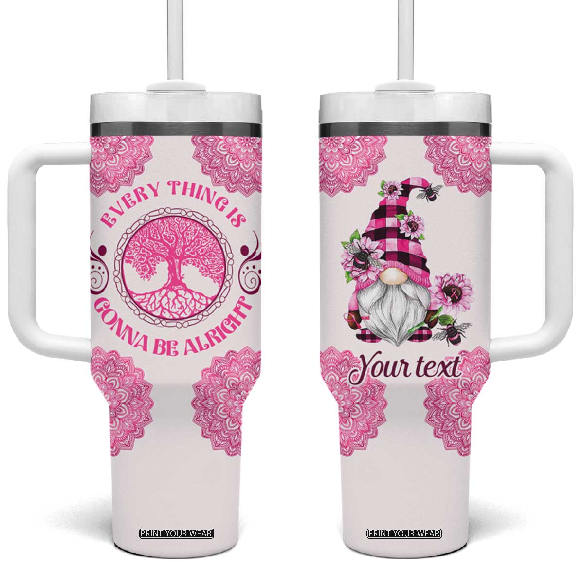 Personalized Pink Gnome Tumbler With Handle with Whimsical Art Style TS04 One Size: 40 oz Multicolor Print Your Wear