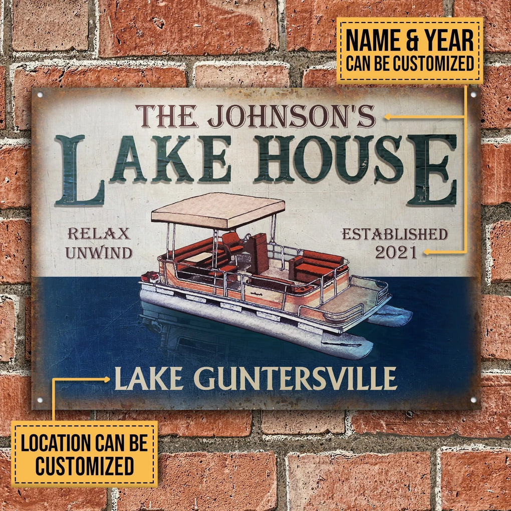 Personalized Metal Sign Pontoon Lake House Relax CTM One Size 24x18 inch (60.96x45.72 cm) Custom - Printyourwear