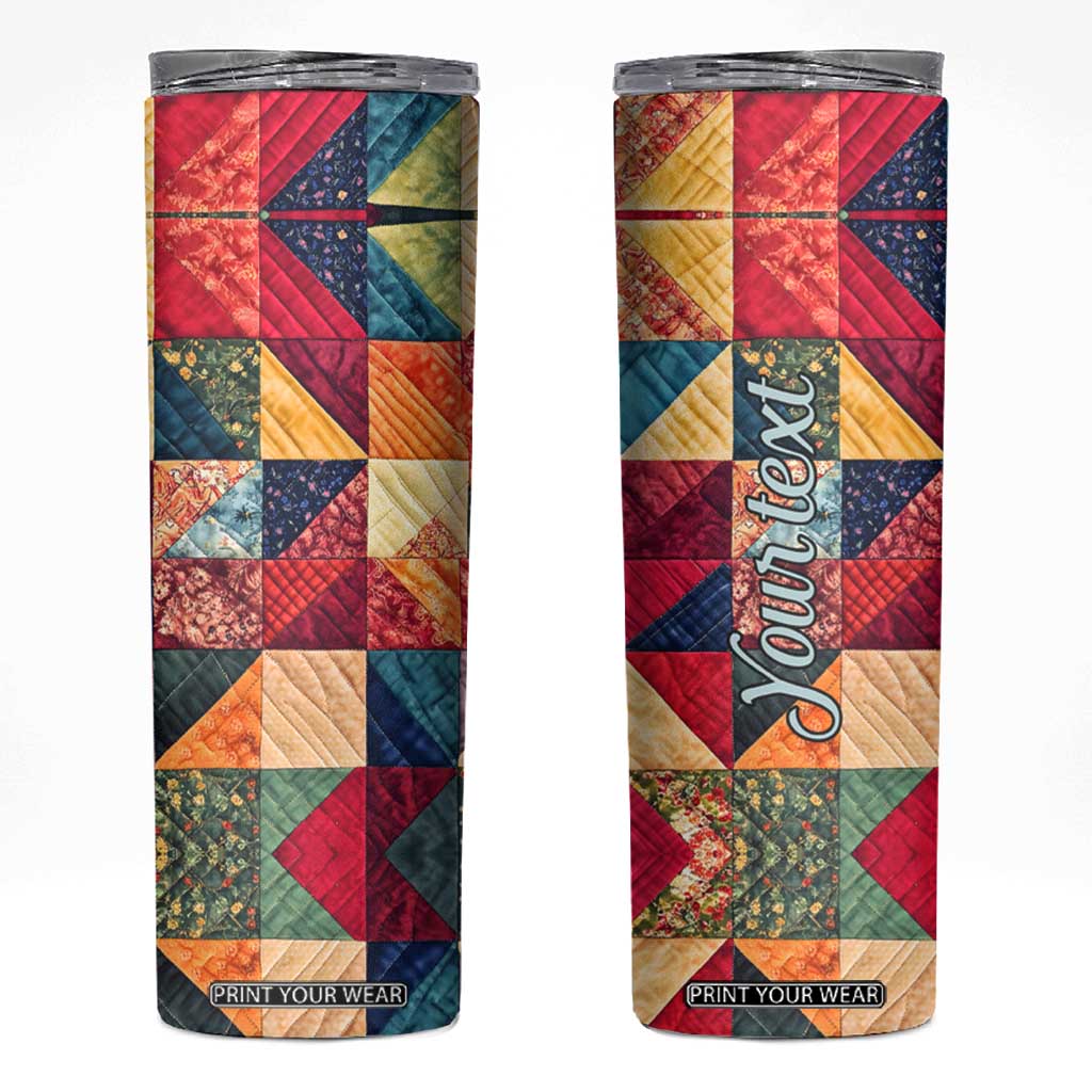 Personalized Quilting Fabric Pattern Skinny Tumbler with Sewing Theme Design TS04 Multicolor Print Your Wear