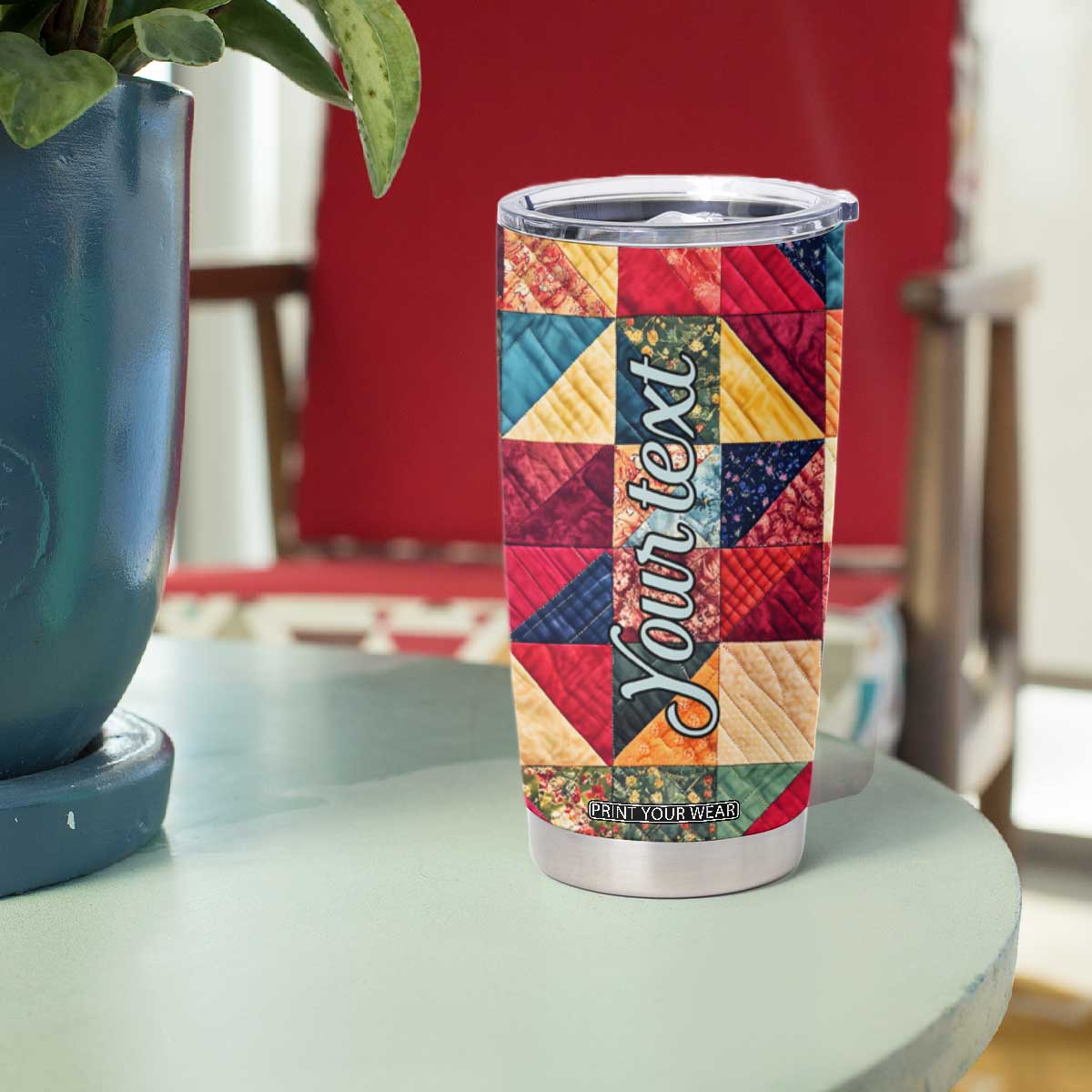 Personalized Quilting Fabric Pattern Tumbler Cup with Sewing Theme Design TS04 Print Your Wear